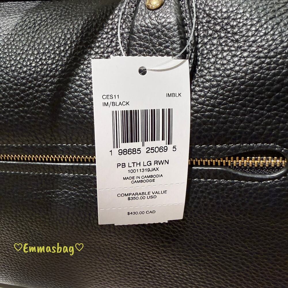 NWT Coach Rowan Large Satchel Bag CES11 pebbled leather/Gold/Black - Picture 4 of 9